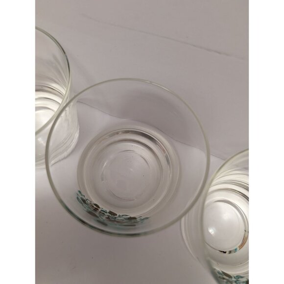 Set Of 3 Vintage MCM Turquoise Gold Floral Patterned Clear Glasses - Picture 3 of 5